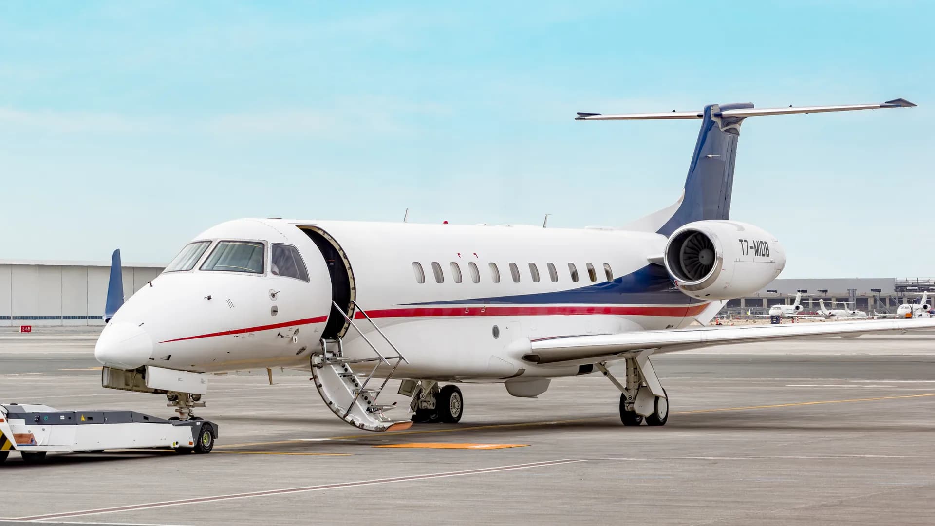 Embraer Legacy 650 T7-MIDB on the ramp with its airstair down