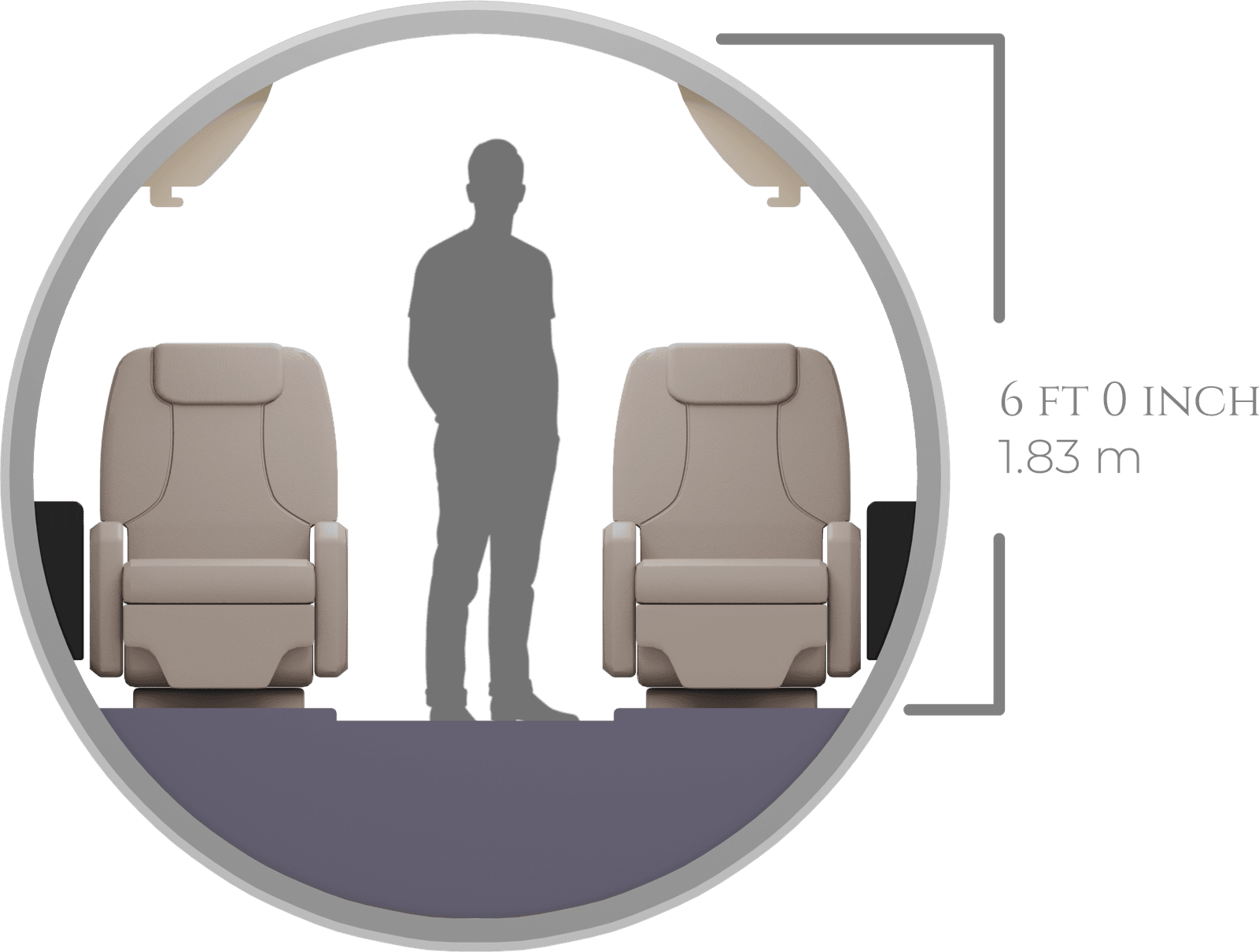 Embraer Legacy 650 cabin cross section with stand-up height
