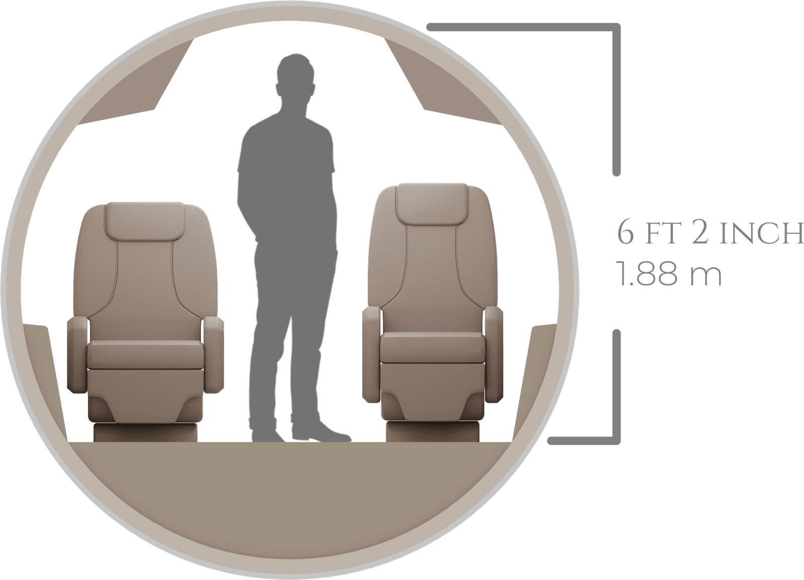 Gulfstream G450 cabin cross section with stand-up height