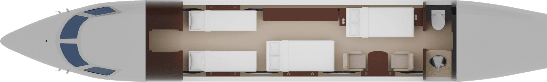 Gulfstream G450 night configuration floor plan with lie-flat berths